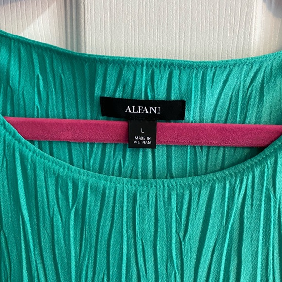 Alfani Teal Long-Sleeve Ruched Blouse Size Large with Tiered Bubble Sleeves - Picture 2 of 8